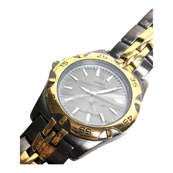 Two Tone Gray Face Silver Dial Men's Quartz Movement Stainless Steel Wristwatch - Picture 7 of 12